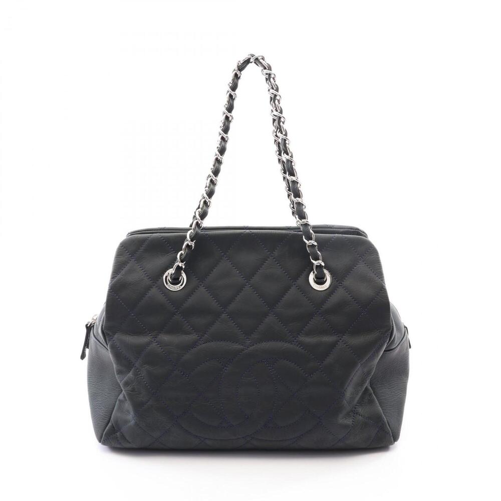 Chanel Matelassé Tote Bag Handbag Leather Women's Black